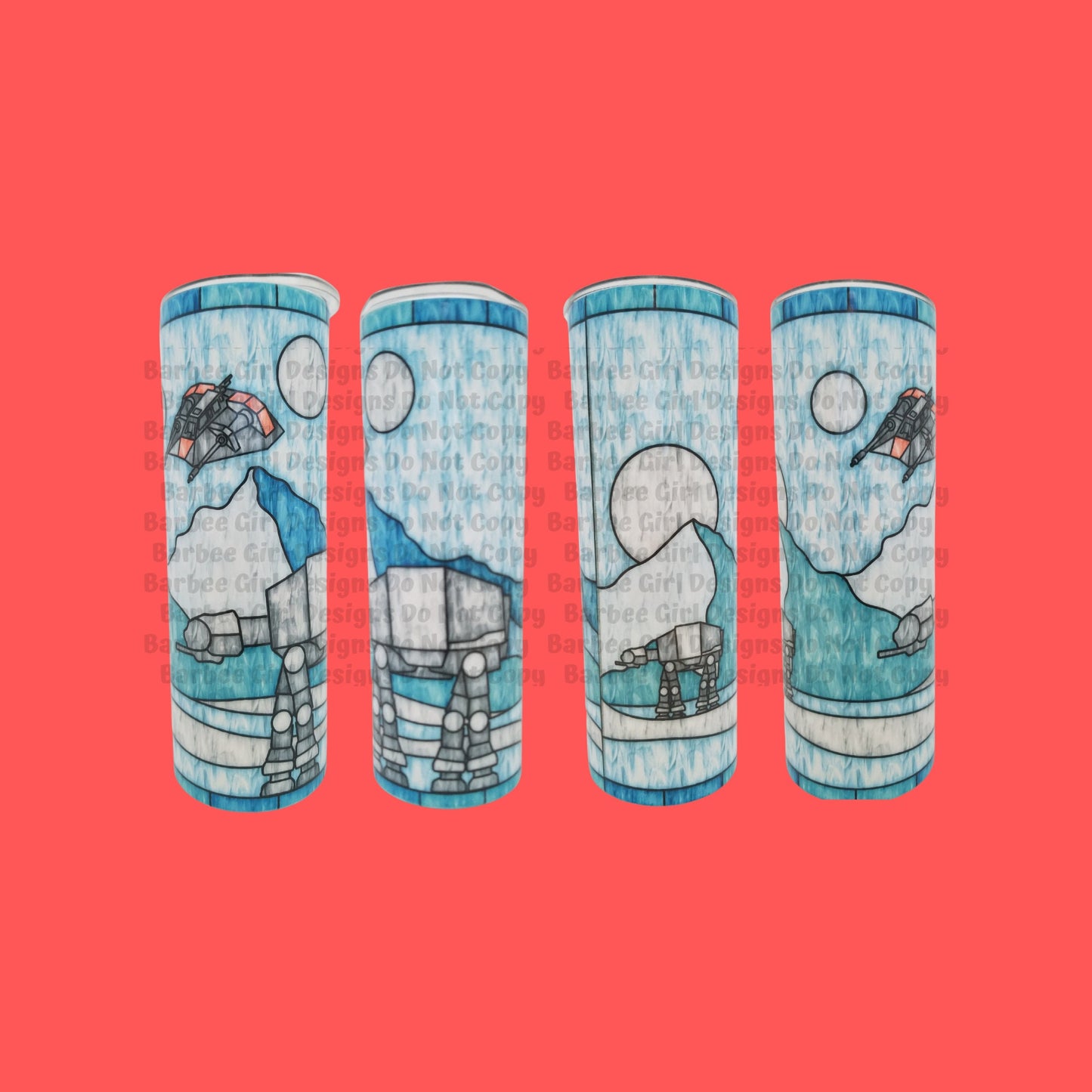 20OZ Stainless Steel SkinnyTumbler. Inspired ATAT Hoth Planet stained glass look design.