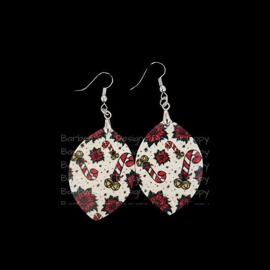 Adult Earrings with Festive Candy Cane Peen and Poinsettia Vag Design