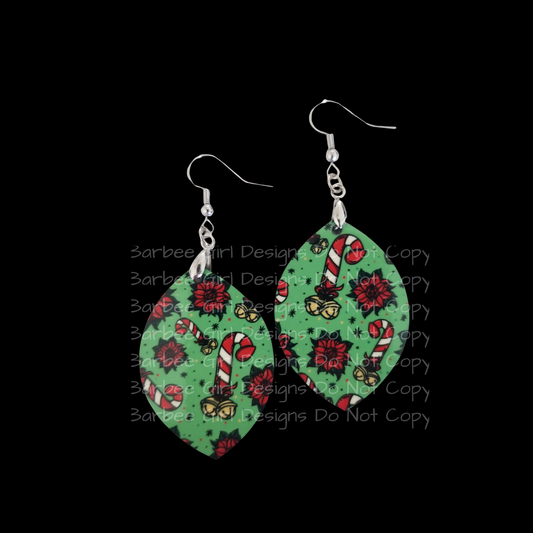 Adult Earrings with Festive Candy Cane Peen and Poinsettia Vag Design