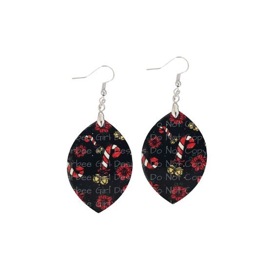 Adult Earrings with Festive Candy Cane Peen and Poinsettia Vag Design