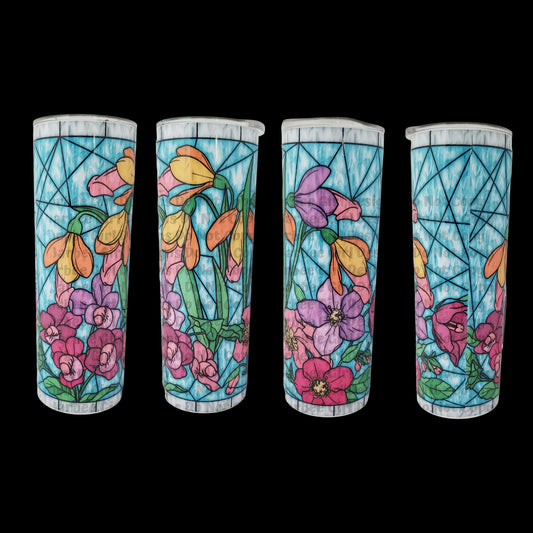 20 oz Stainless Steel Skinny Tumbler Stained Glass Penis Flower Design