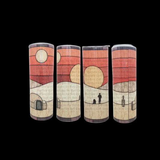 20oz Stainless Steel Skinny Tumbler with Stained Glass looking Tatooine Inspired Design