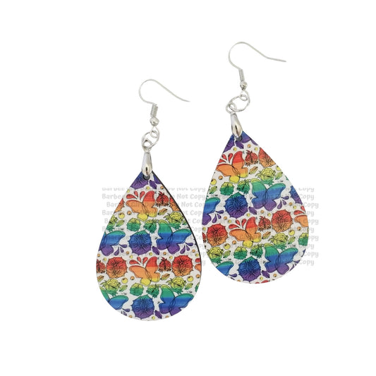 Adult Teardrop Shaped Rainbow Vag Butterfly Design Earrings