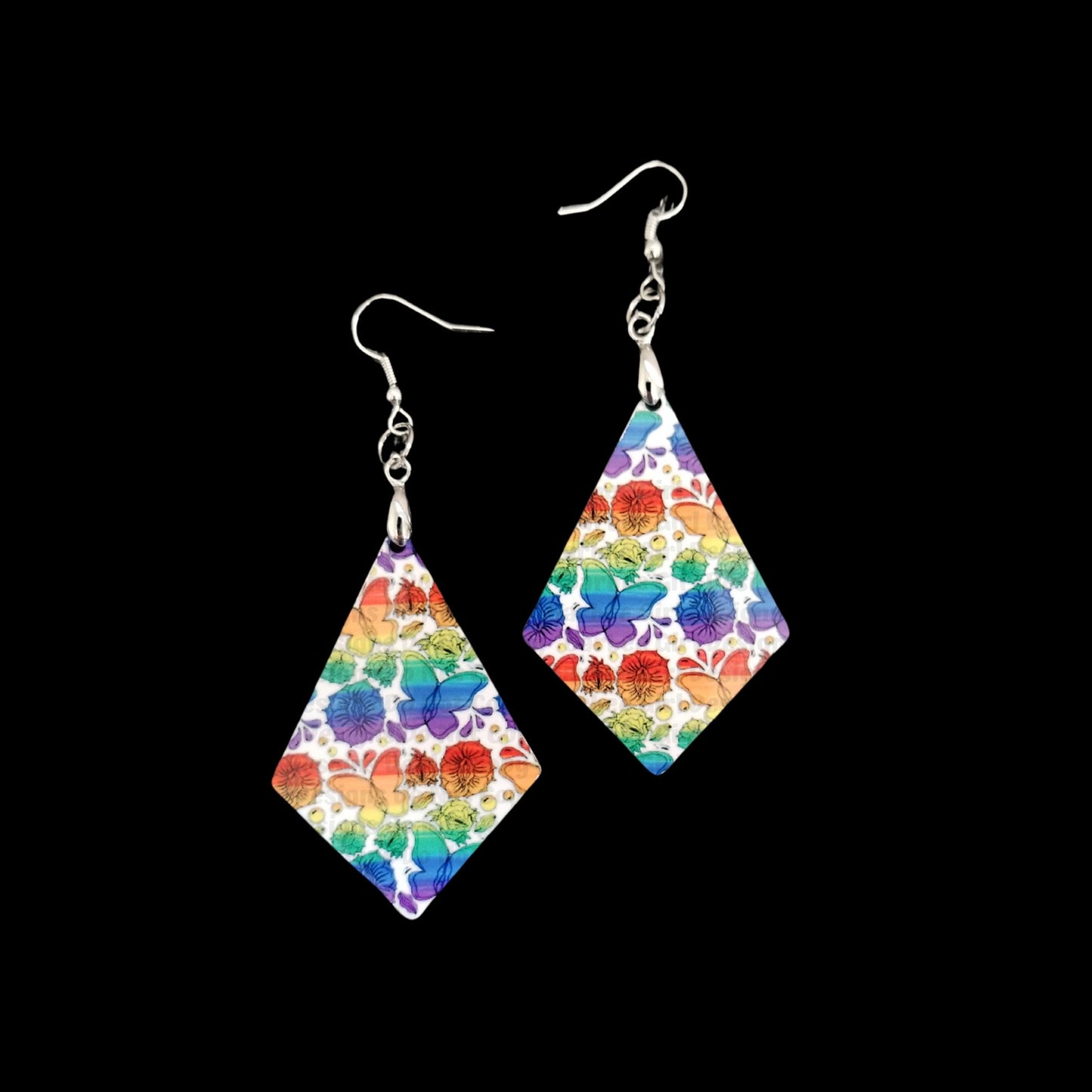 Secret Rainbow Vagina Butterfly Design Diamond Shaped Earrings