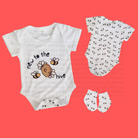 Unisex Infant Onesie and Sock Set "New to the hive"