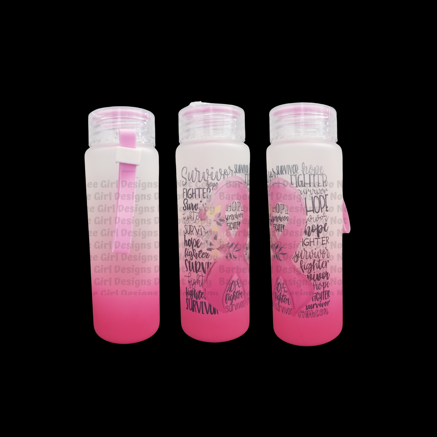 17oz Frosted Glass bottle with "Breast Cancer Awareness" design